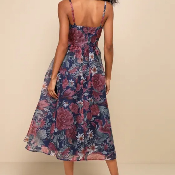 Cherished Aura Navy Blue Floral Organza Bustier Midi Dress
Lulus - Picture 3 of 4